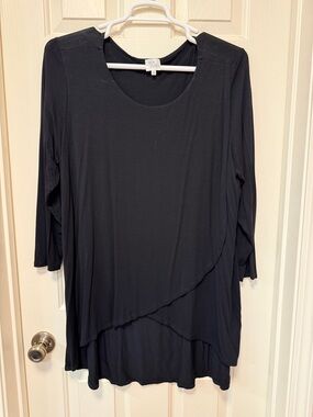 Ava James Black Layered Tunic Top - Elegant 3/4 Sleeve